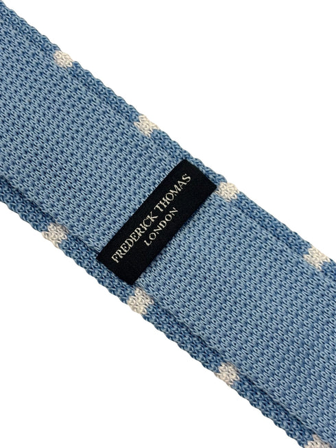light sky blue knitted tie with white stripes
